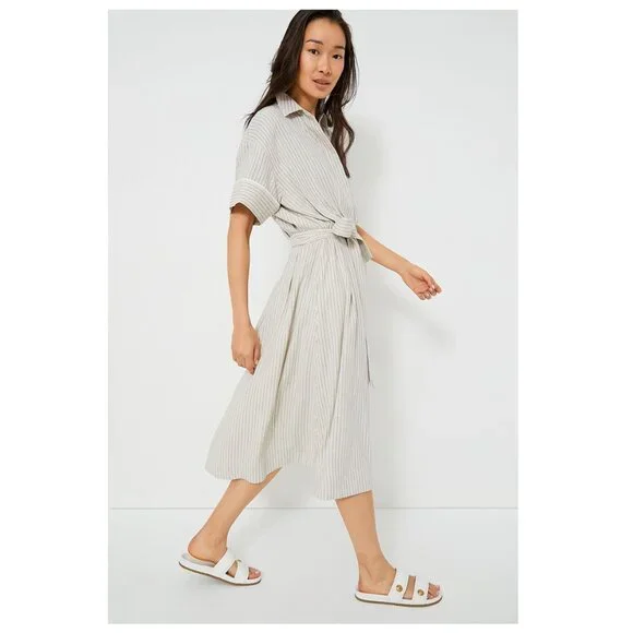 Tuckernuck | NEW Natural Stripe Kate Short Sleeve Midi Dress Size M - Picture 2 of 12